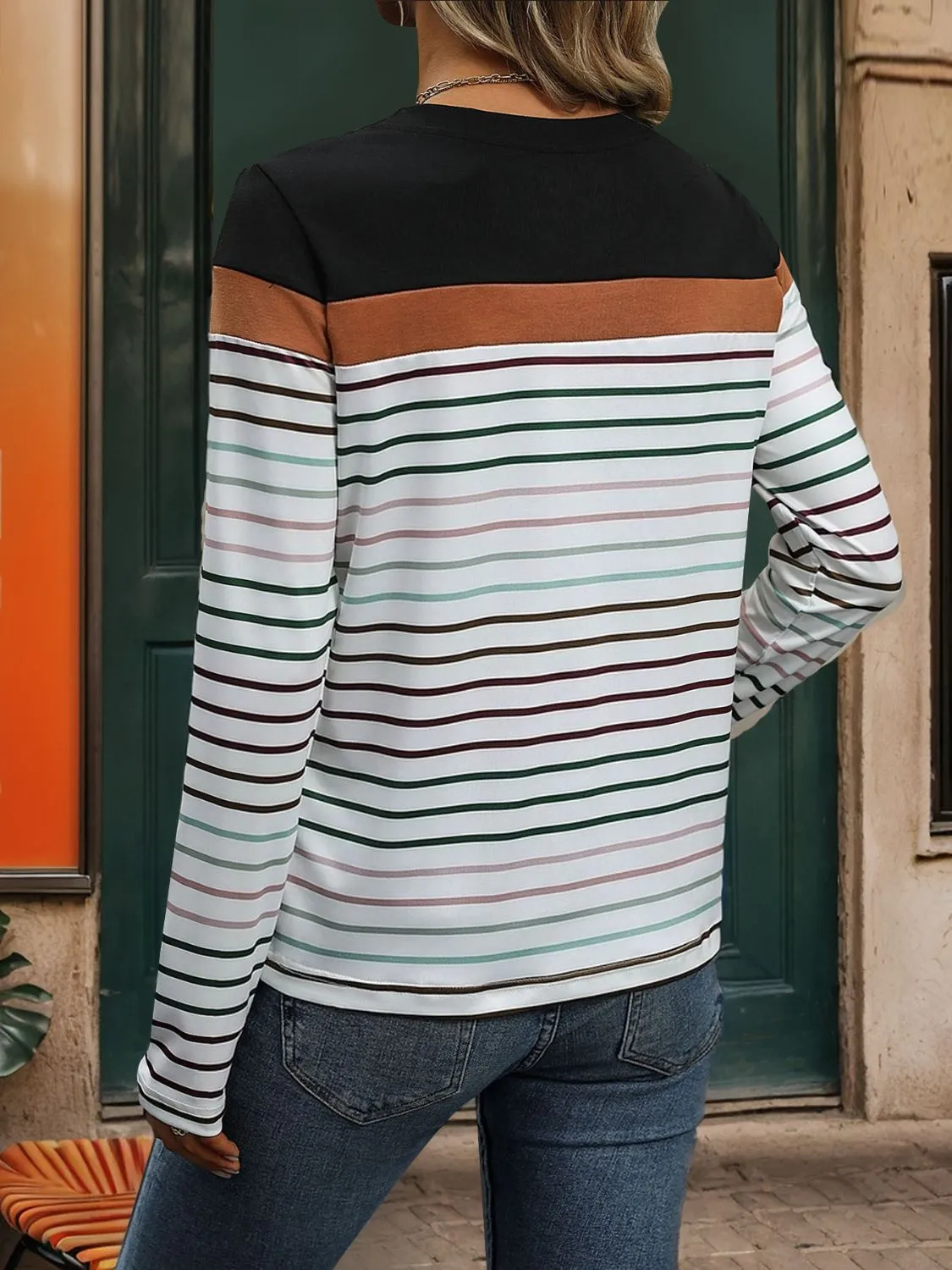 Striped Round Neck Long Sleeve T-Shirt sold by Charming Charlie product image thumbnail 2