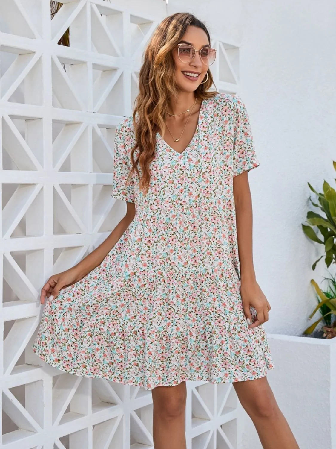Ditsy Floral V-Neck Mini Dress sold by Charming Charlie product image thumbnail 2