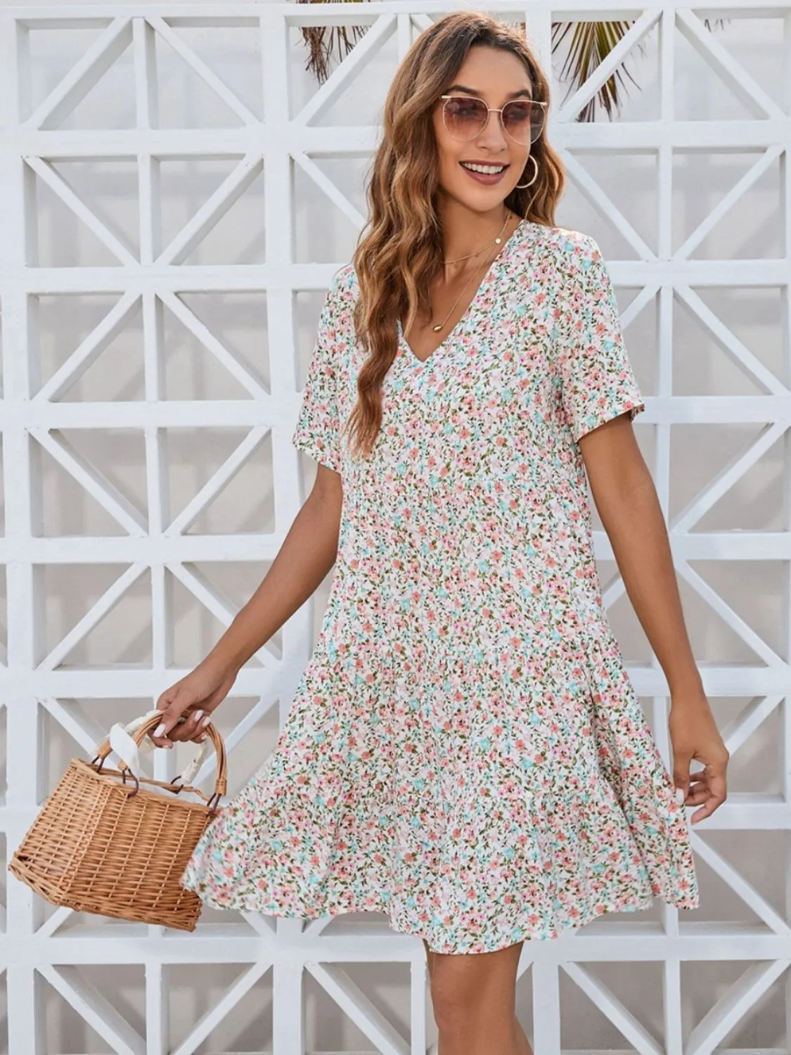 Ditsy Floral V-Neck Mini Dress sold by Charming Charlie product image thumbnail 3