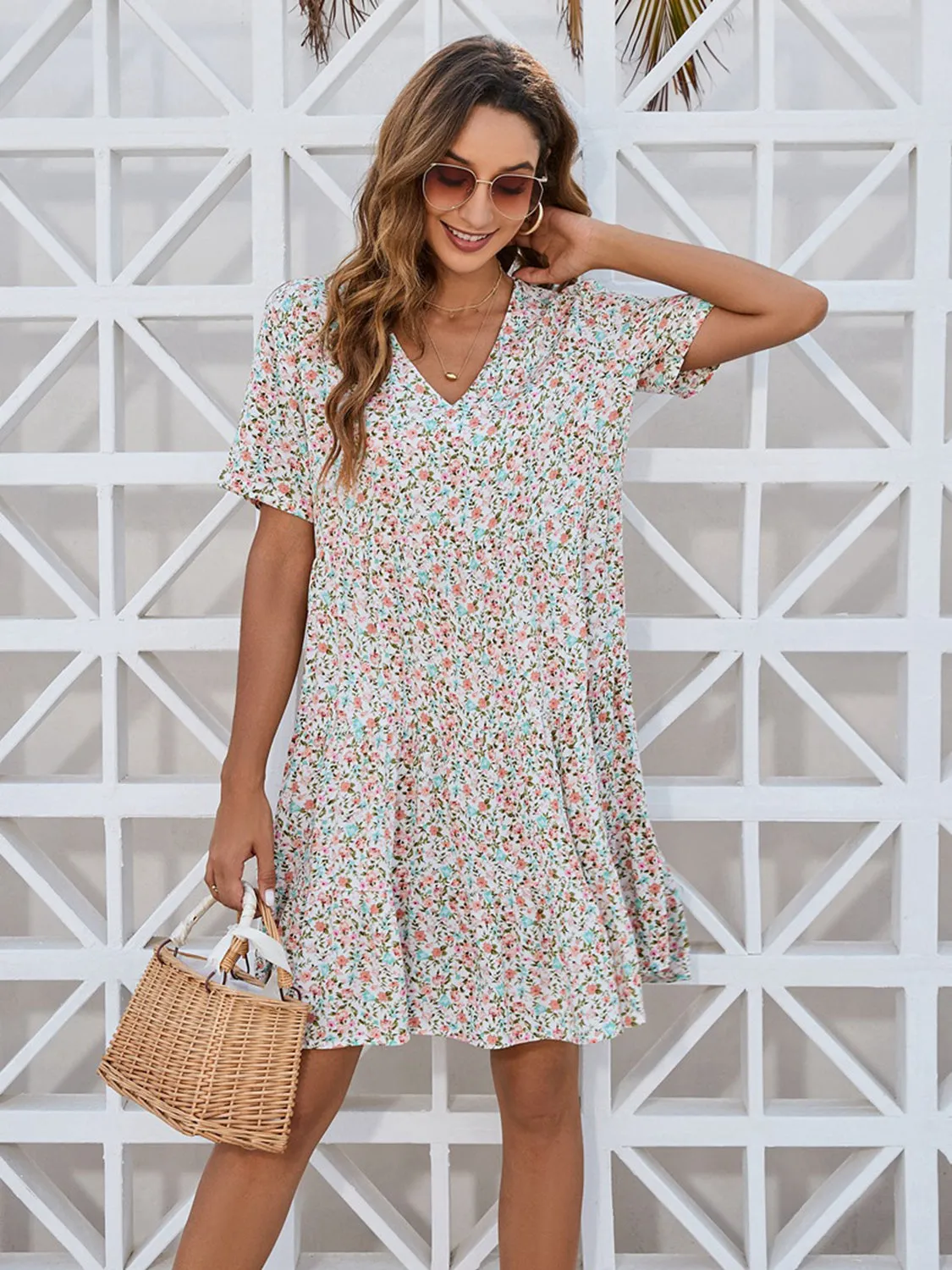 Ditsy Floral V-Neck Mini Dress sold by Charming Charlie