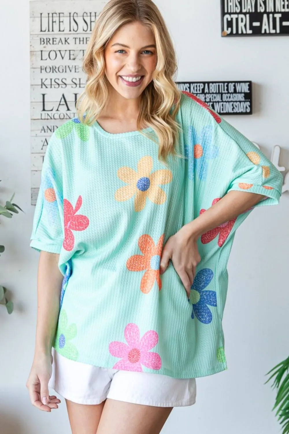 HOPELY Floral Waffle Oversize T-Shirt sold by Charming Charlie product image thumbnail 3