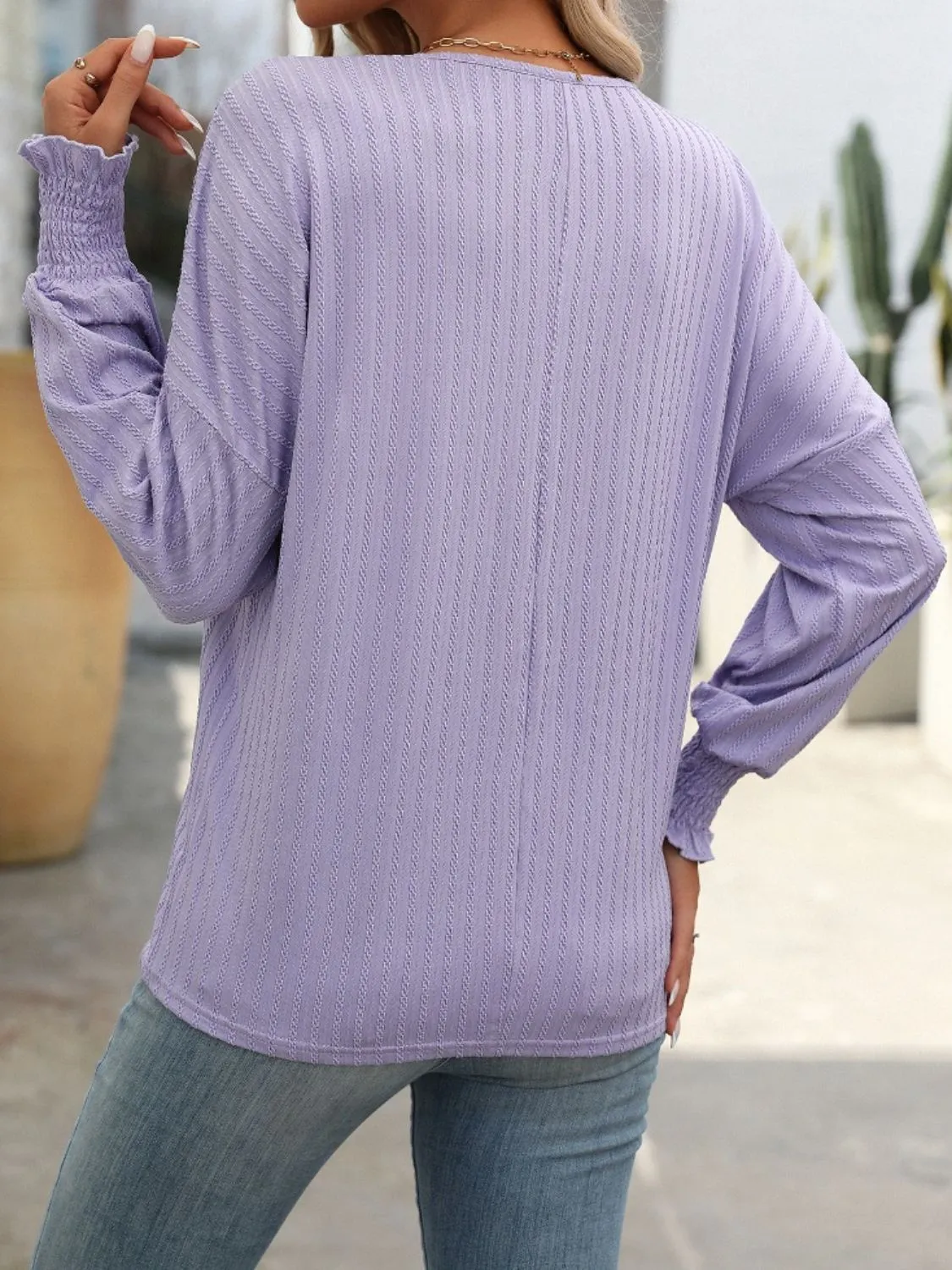 Textured Notched Lantern Sleeve T-Shirt sold by Charming Charlie product image thumbnail 2