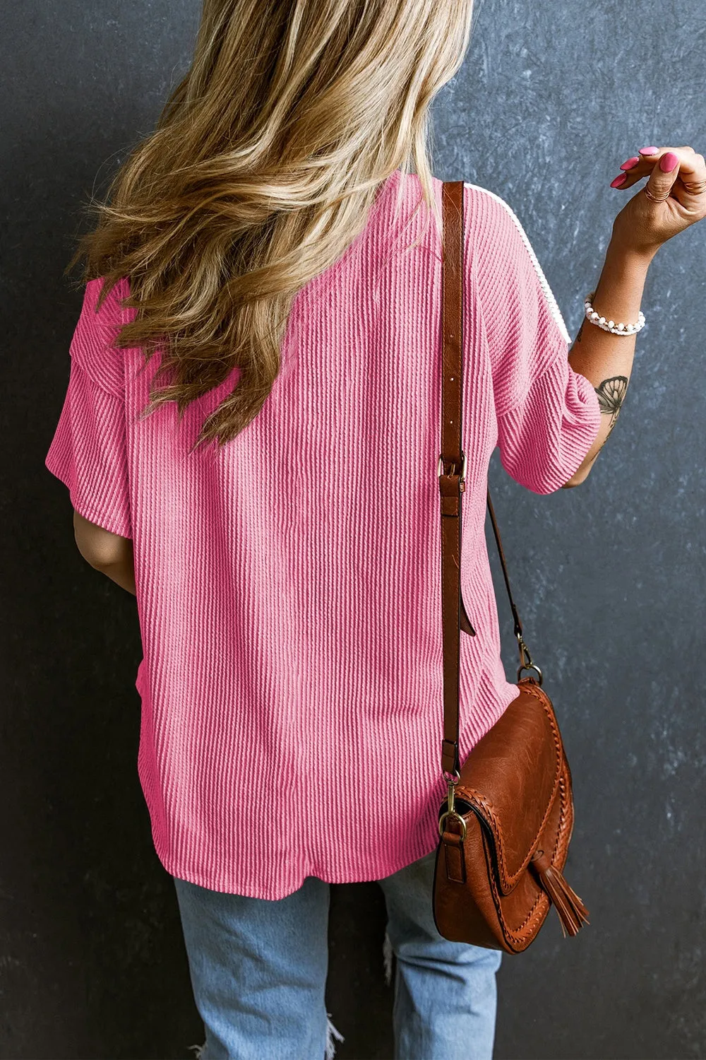 Color Block V-Neck Short Sleeve T-Shirt sold by Charming Charlie product image thumbnail 2