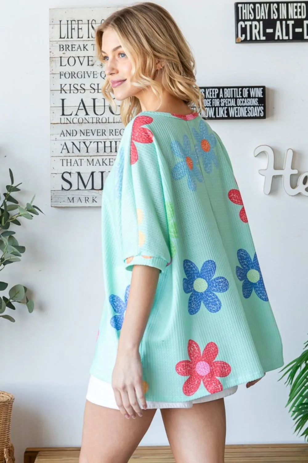 HOPELY Floral Waffle Oversize T-Shirt sold by Charming Charlie product image thumbnail 4