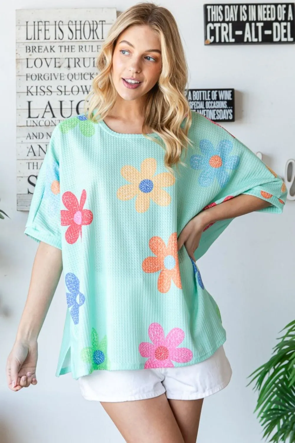 HOPELY Floral Waffle Oversize T-Shirt sold by Charming Charlie