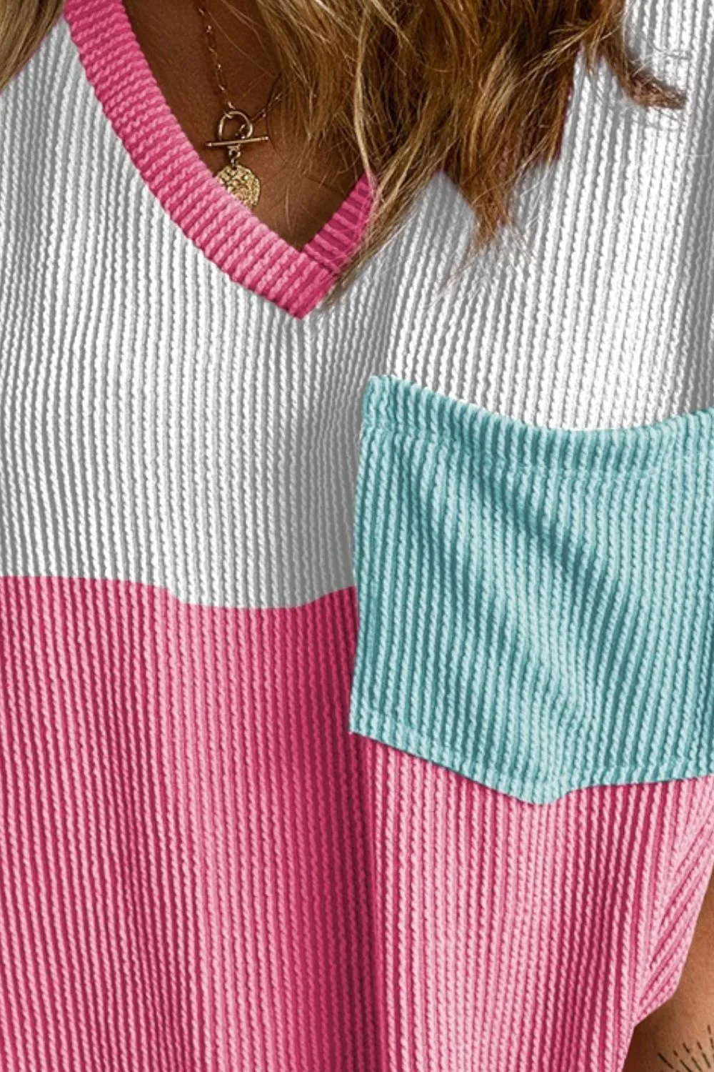 Color Block V-Neck Short Sleeve T-Shirt sold by Charming Charlie product image thumbnail 3