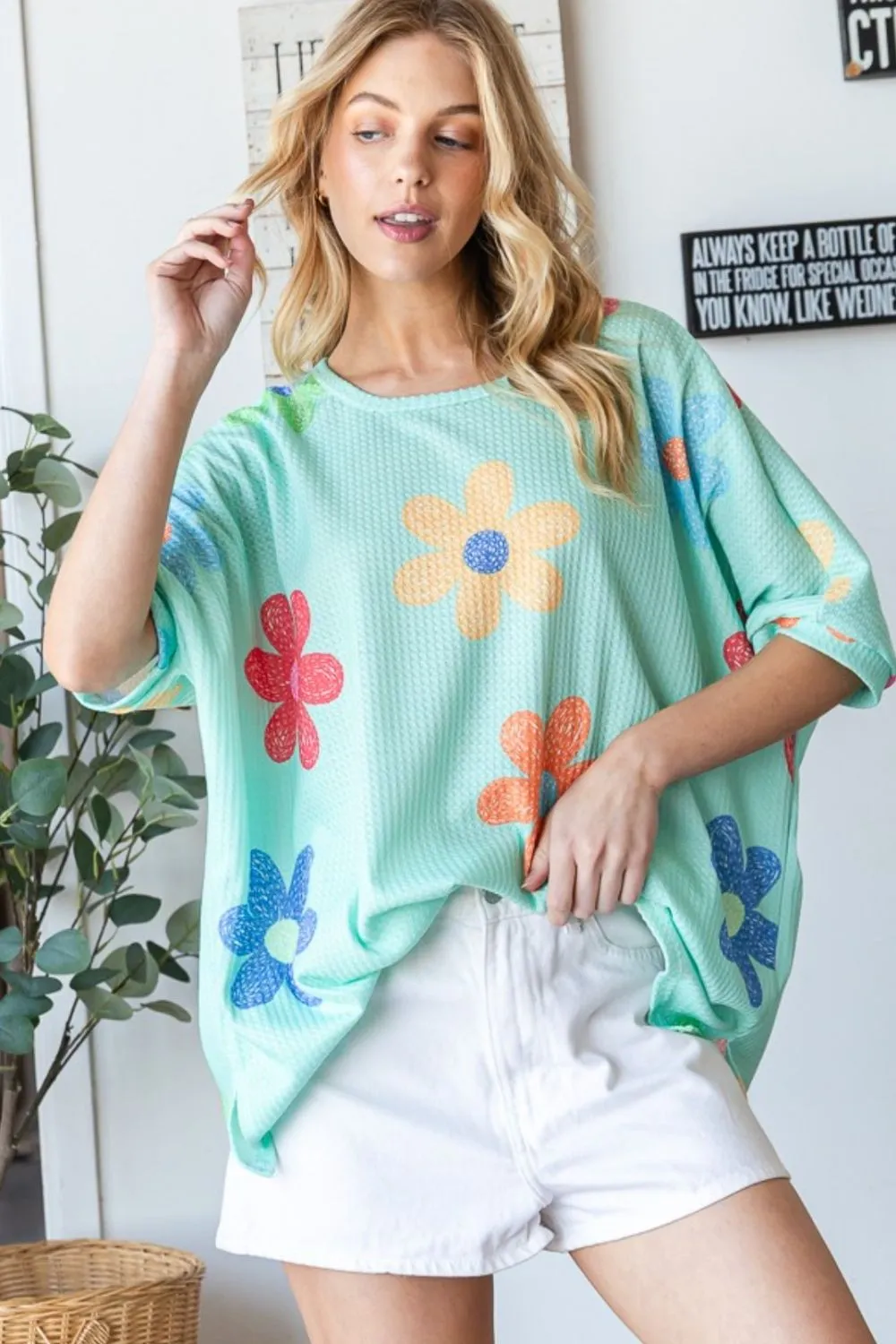 HOPELY Floral Waffle Oversize T-Shirt sold by Charming Charlie product image thumbnail 5
