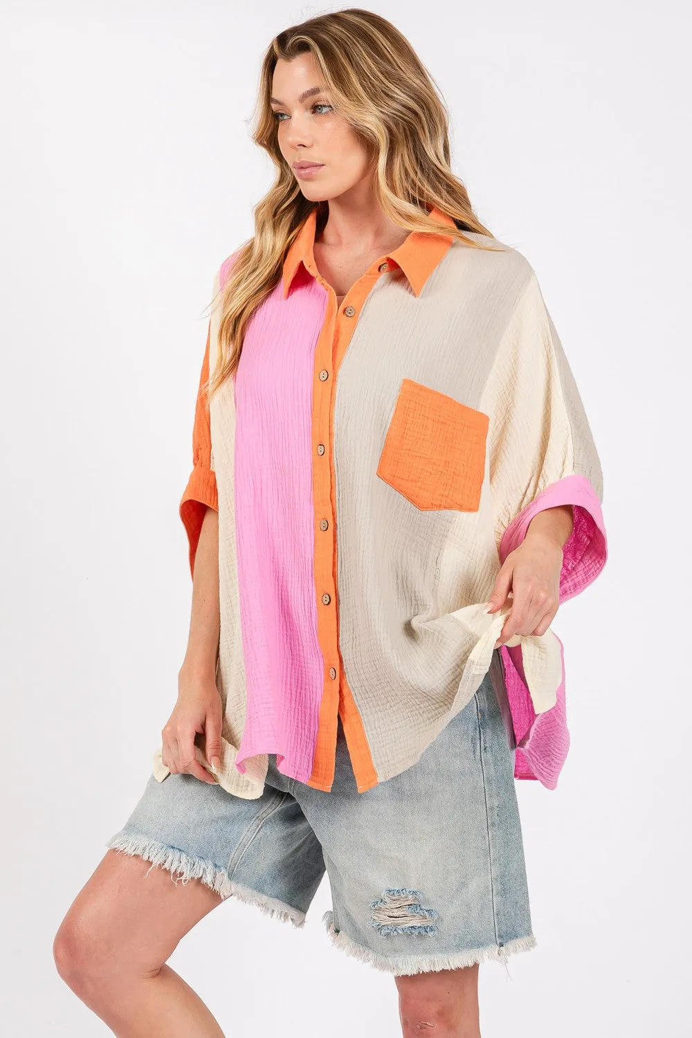 SAGE + FIG Full Size Color Block Button-Down Shirt sold by Charming Charlie product image thumbnail 3