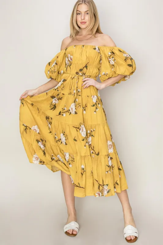 HYFVE Floral Puff Sleeve Tiered Dress sold by Charming Charlie