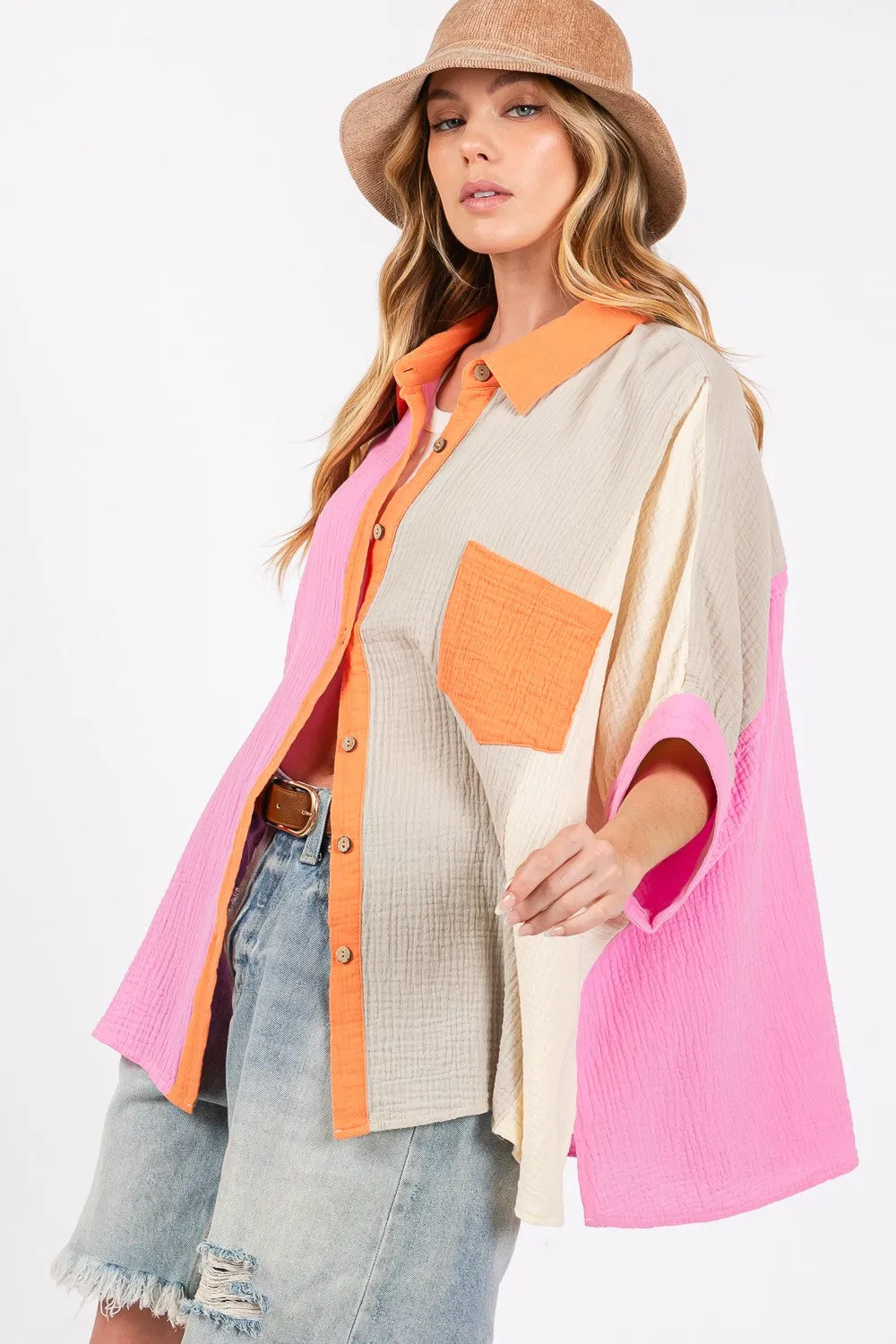 SAGE + FIG Full Size Color Block Button-Down Shirt sold by Charming Charlie product image thumbnail 4