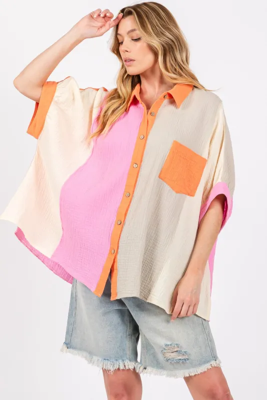 SAGE + FIG Full Size Color Block Button-Down Shirt sold by Charming Charlie