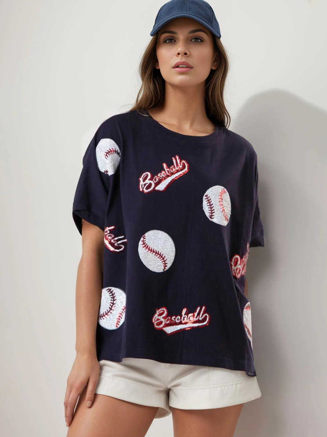 Baseball Round Neck Half Sleeve T-Shirt sold by Charming Charlie