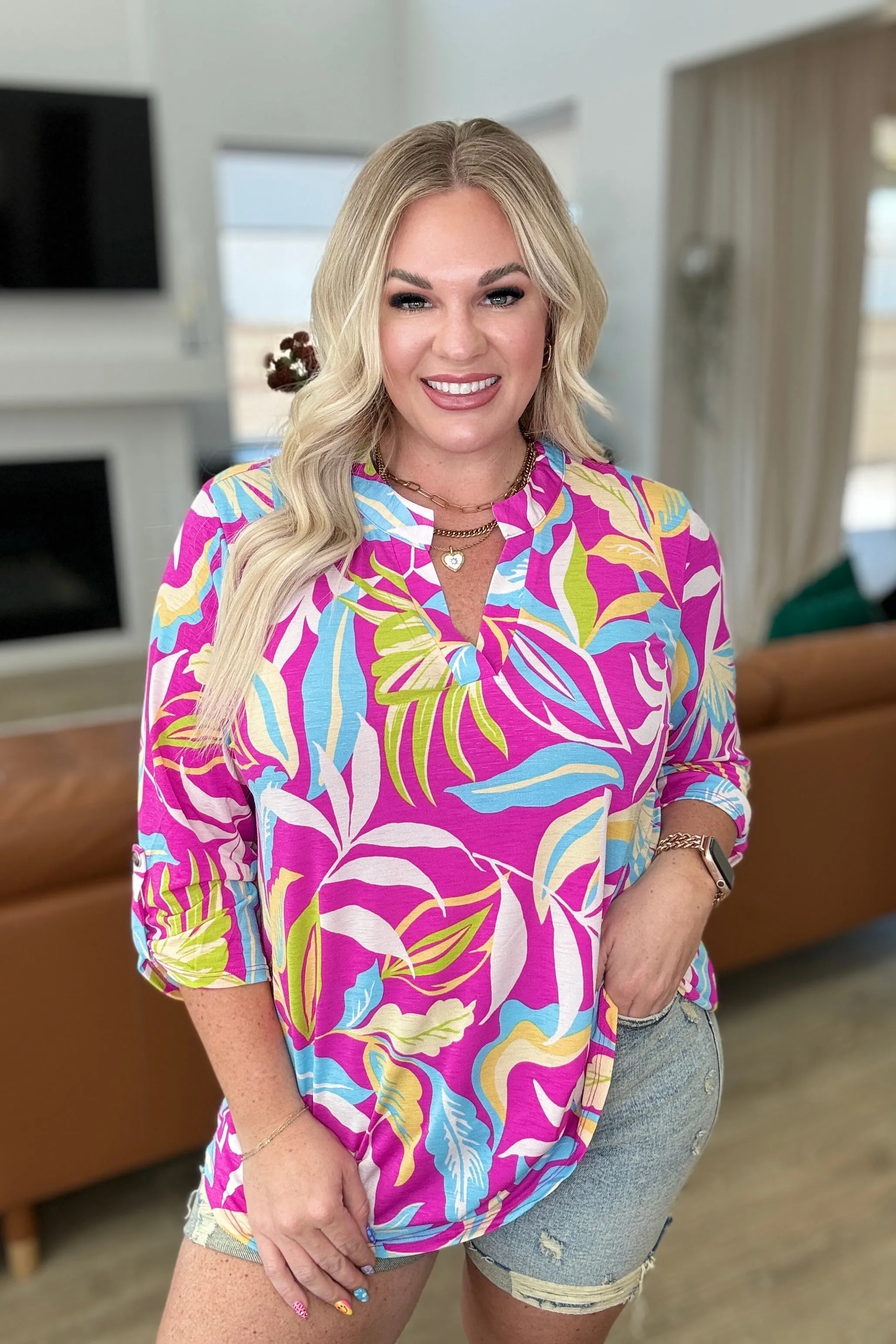 Lizzy Top in Magenta and Lime Palm sold by Charming Charlie product image thumbnail 3