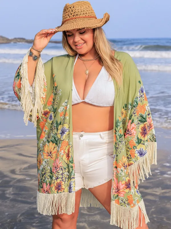 Plus Size Fringe Open Front Cover-Up sold by Charming Charlie