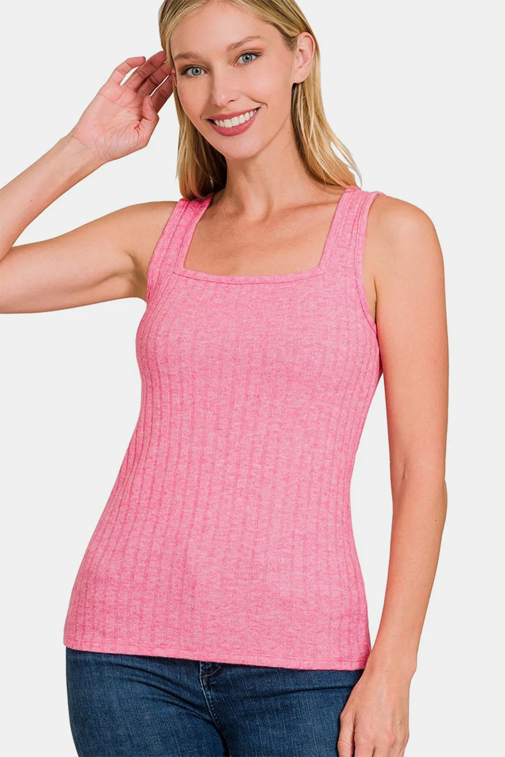 Zenana Ribbed Square Neck Tank sold by Charming Charlie
