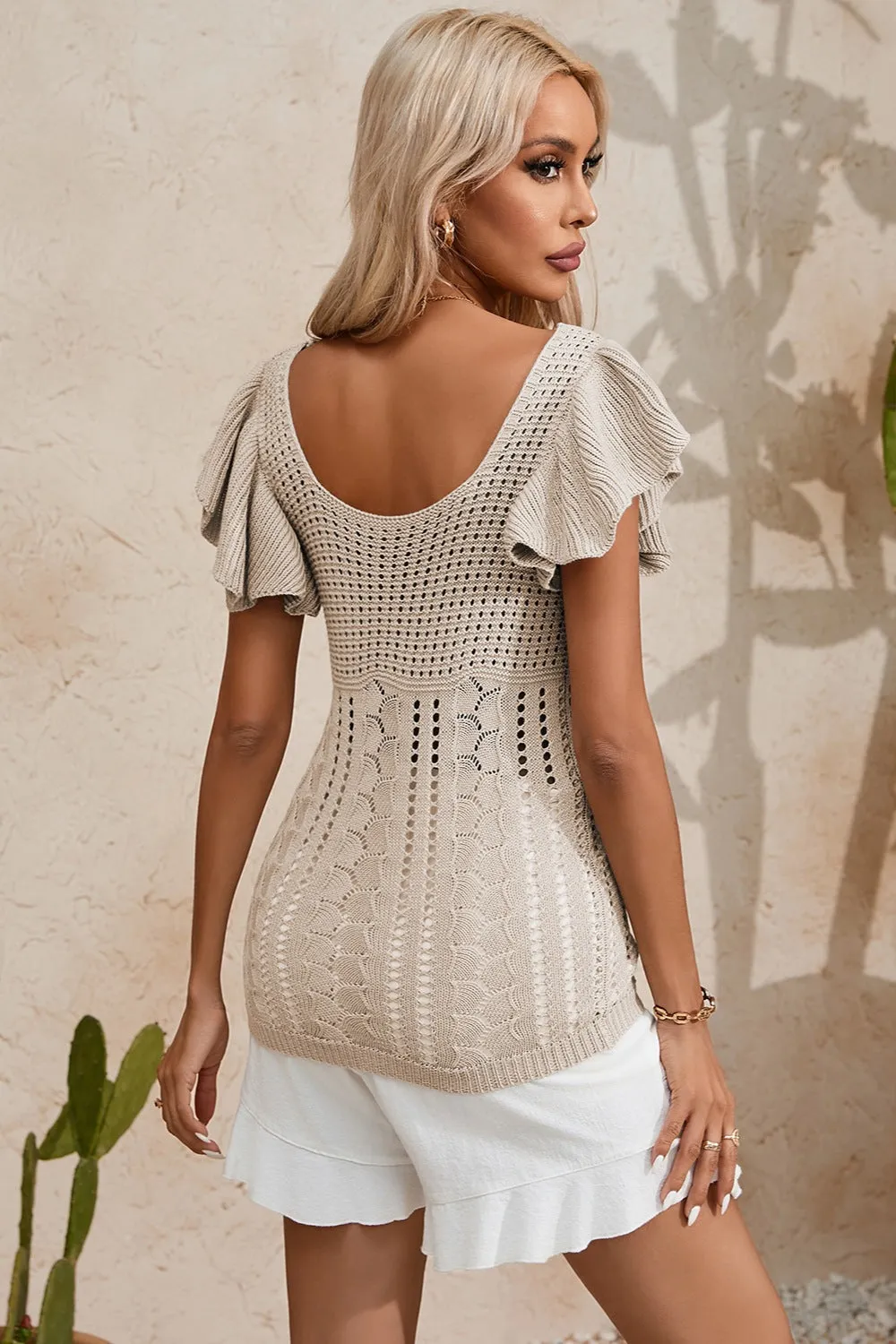 Full Size Openwork Flutter Sleeve Knit Top sold by Charming Charlie product image thumbnail 4