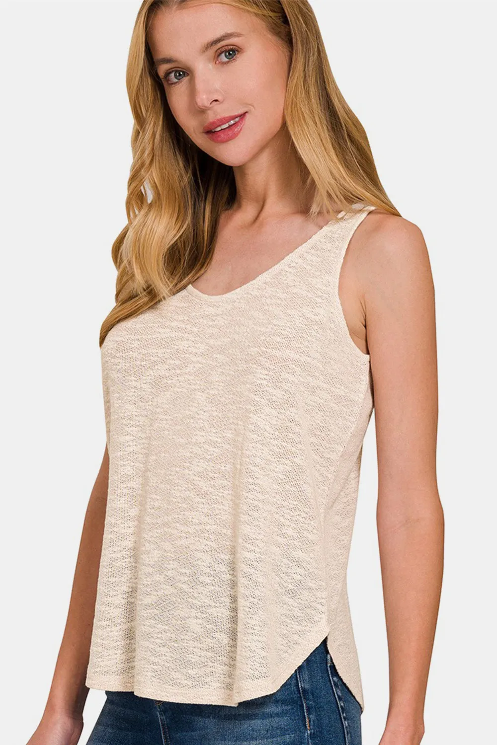 Zenana Curved Hem Round Neck Tank sold by Charming Charlie