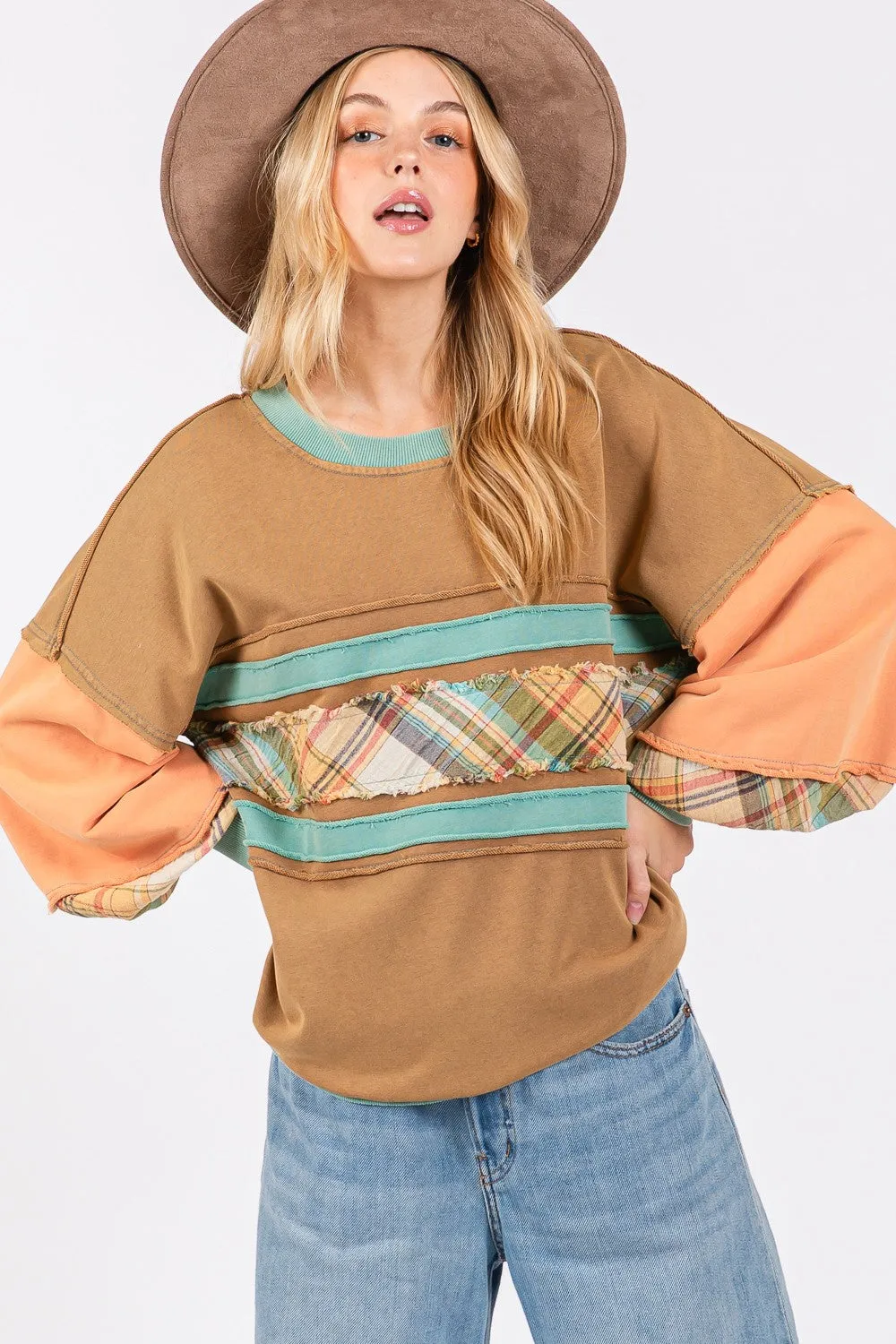 SAGE + FIG Mineral Wash Raw Edge Color Block Sweatshirt sold by Charming Charlie product image thumbnail 5