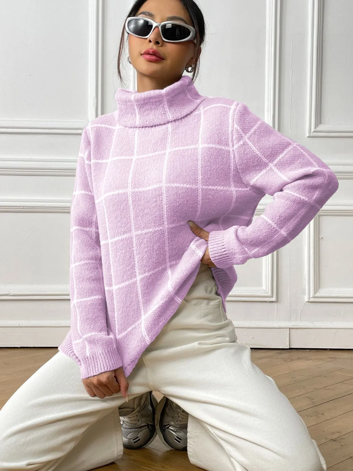 Plaid Turtleneck Long Sleeve Sweater sold by Charming Charlie product image thumbnail 4