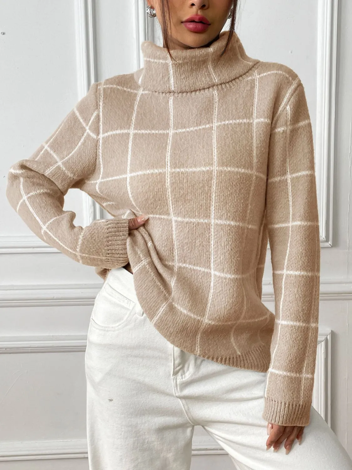 Plaid Turtleneck Long Sleeve Sweater sold by Charming Charlie