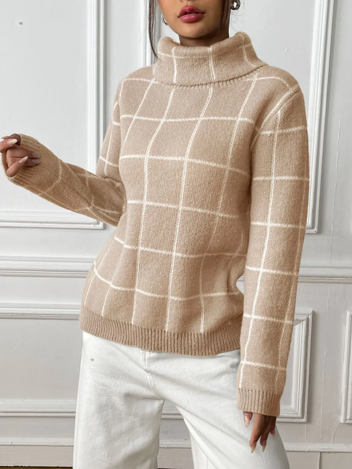 Plaid Turtleneck Long Sleeve Sweater sold by Charming Charlie product image thumbnail 3