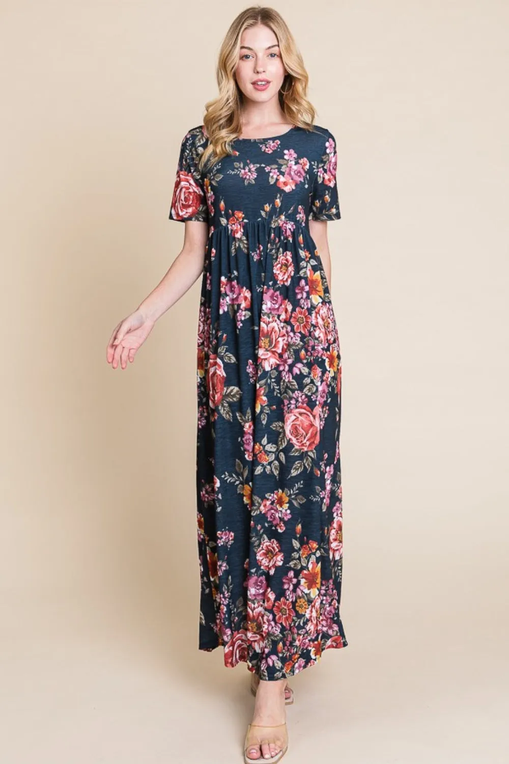 BOMBOM Floral Short Sleeve Maxi Dress sold by Charming Charlie