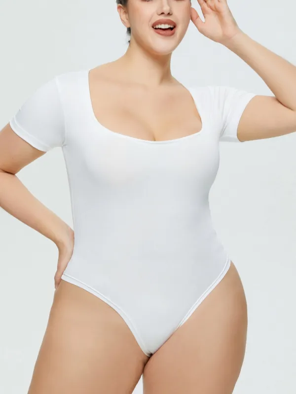Full Size Square Neck Short Sleeve Bodysuit sold by Charming Charlie