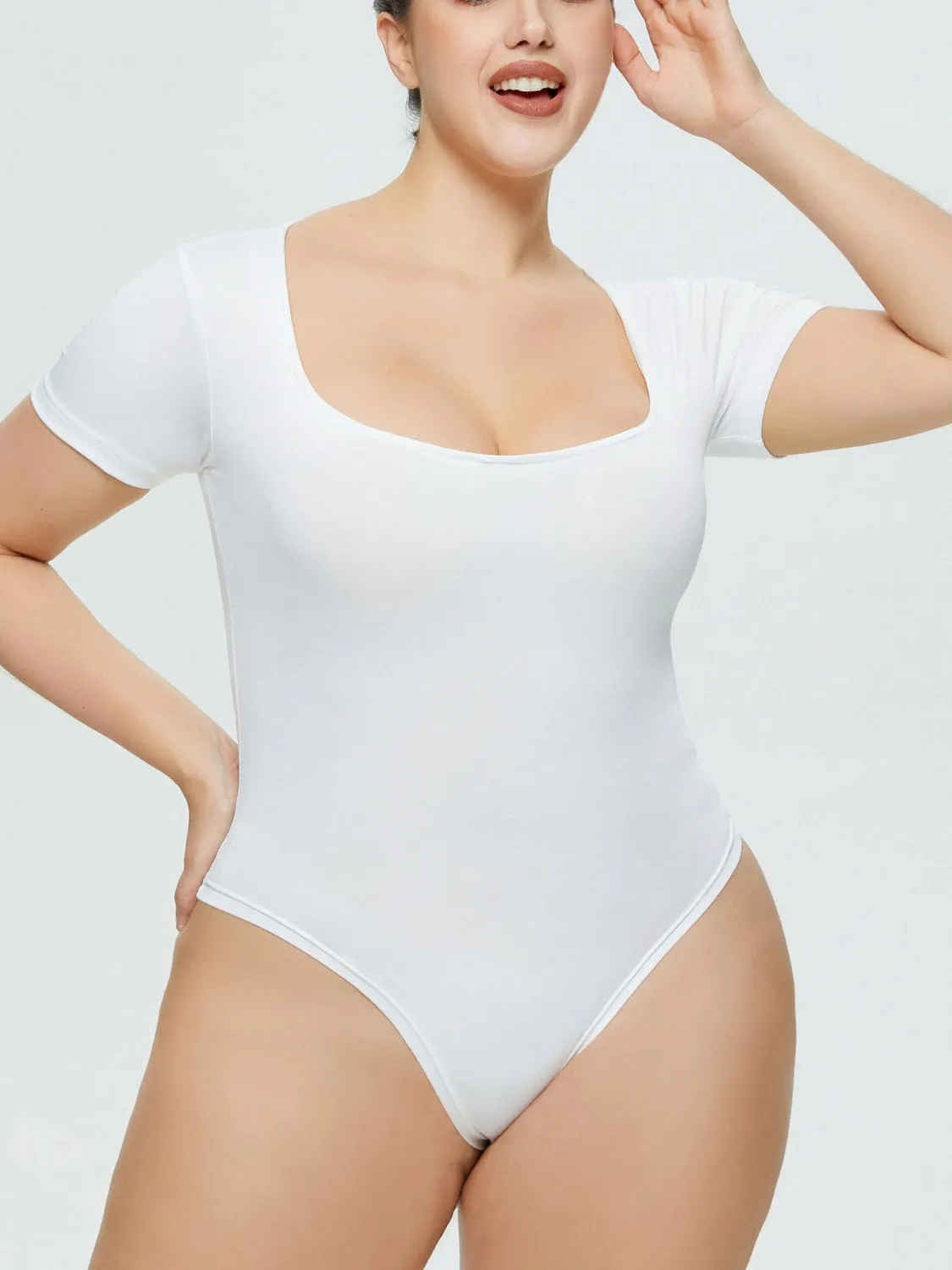 Full Size Square Neck Short Sleeve Bodysuit sold by Charming Charlie