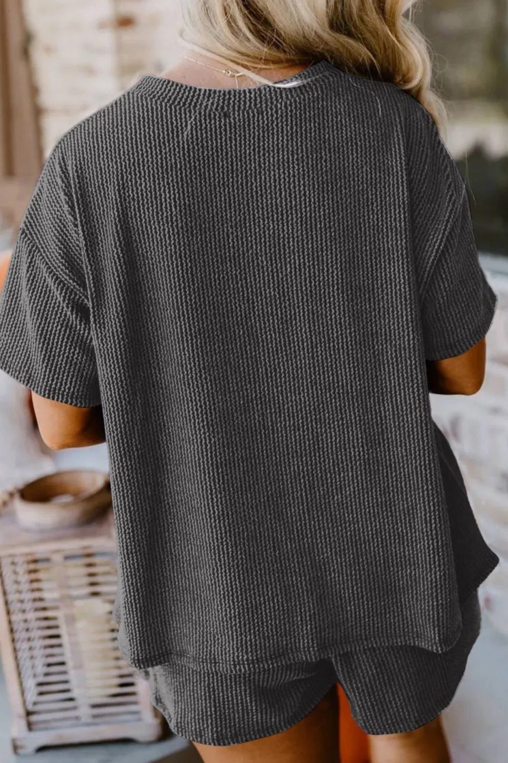 Textured Round Neck Top and Shorts Set sold by Charming Charlie product image thumbnail 3