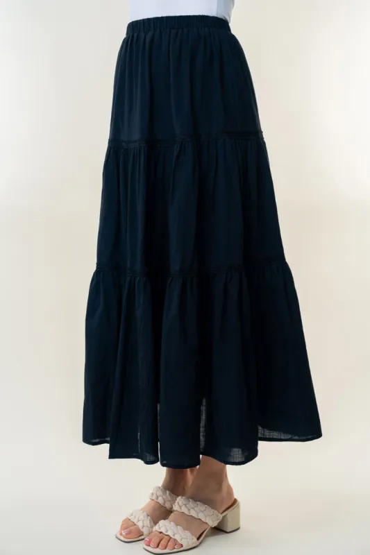 White Birch High Waisted Tiered Maxi Skirt sold by Charming Charlie
