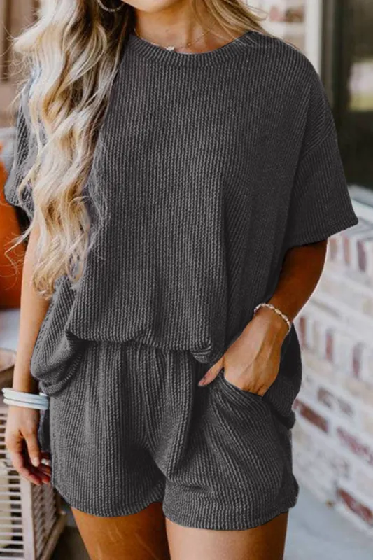 Textured Round Neck Top and Shorts Set sold by Charming Charlie