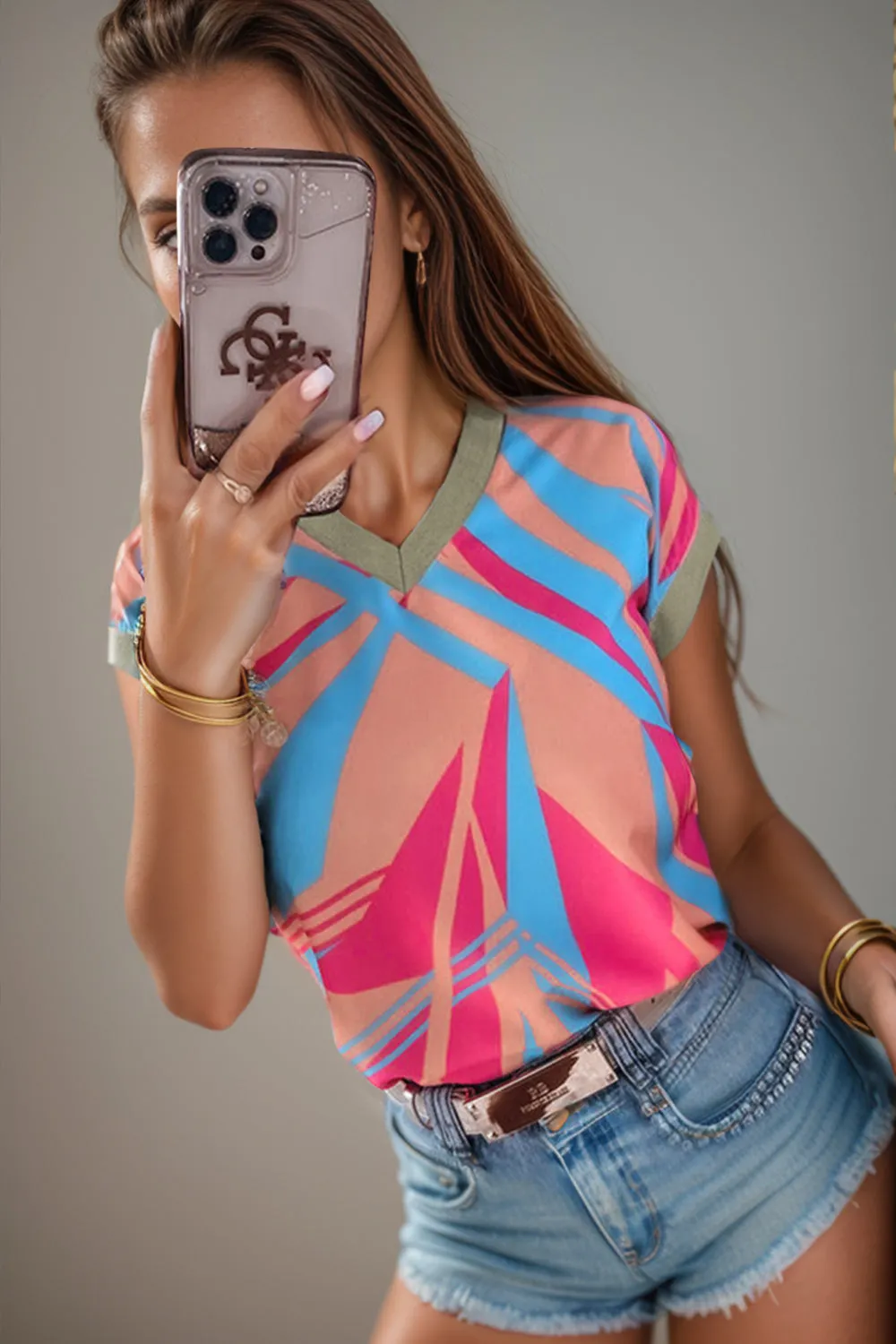 Contrast V-Neck Cap Sleeve Blouse sold by Charming Charlie product image thumbnail 2