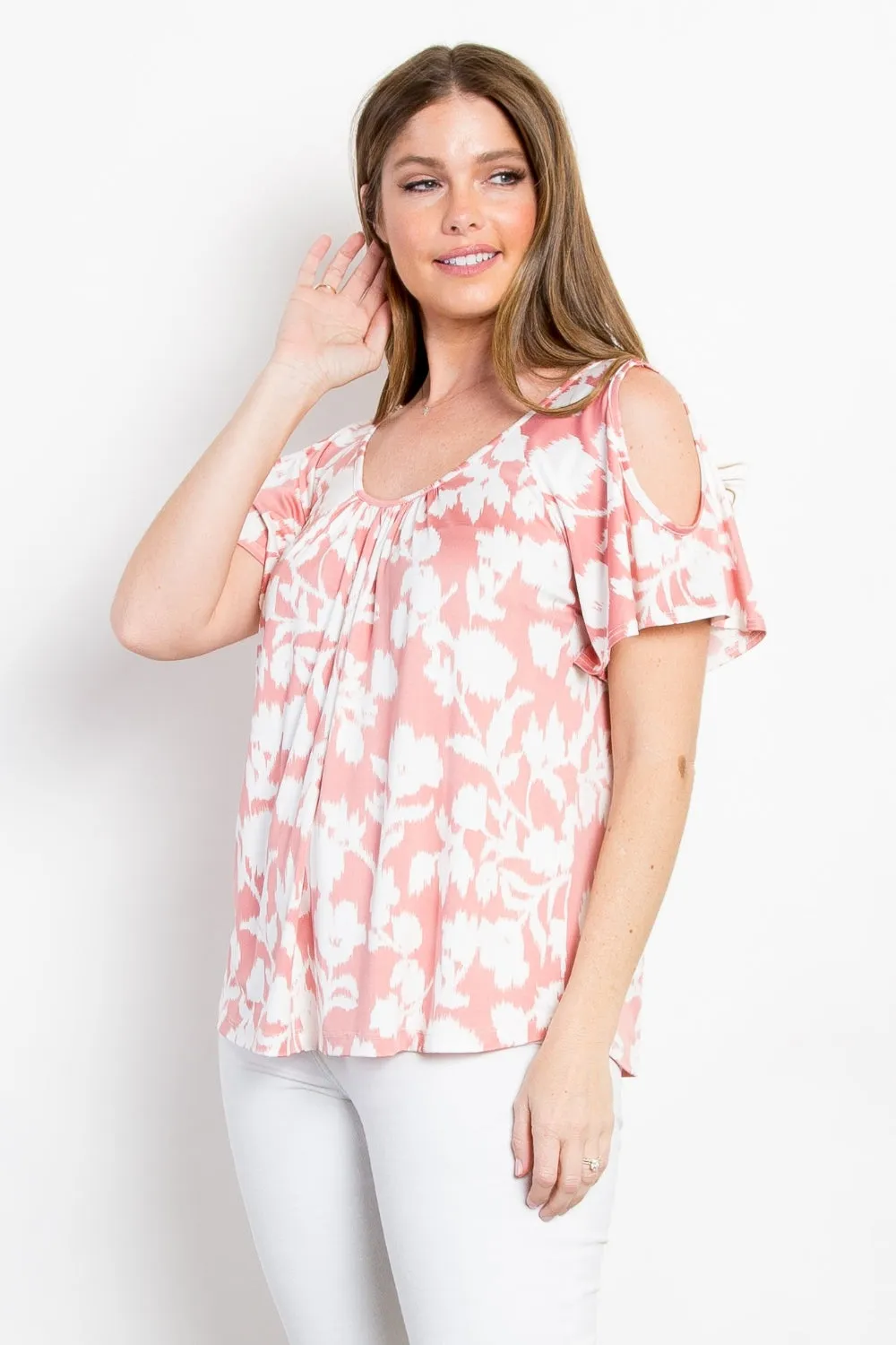 Be Stage Ful Size Foral Cold Shoulder Top sold by Charming Charlie product image thumbnail 3
