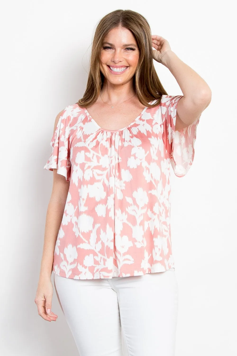 Be Stage Ful Size Foral Cold Shoulder Top sold by Charming Charlie