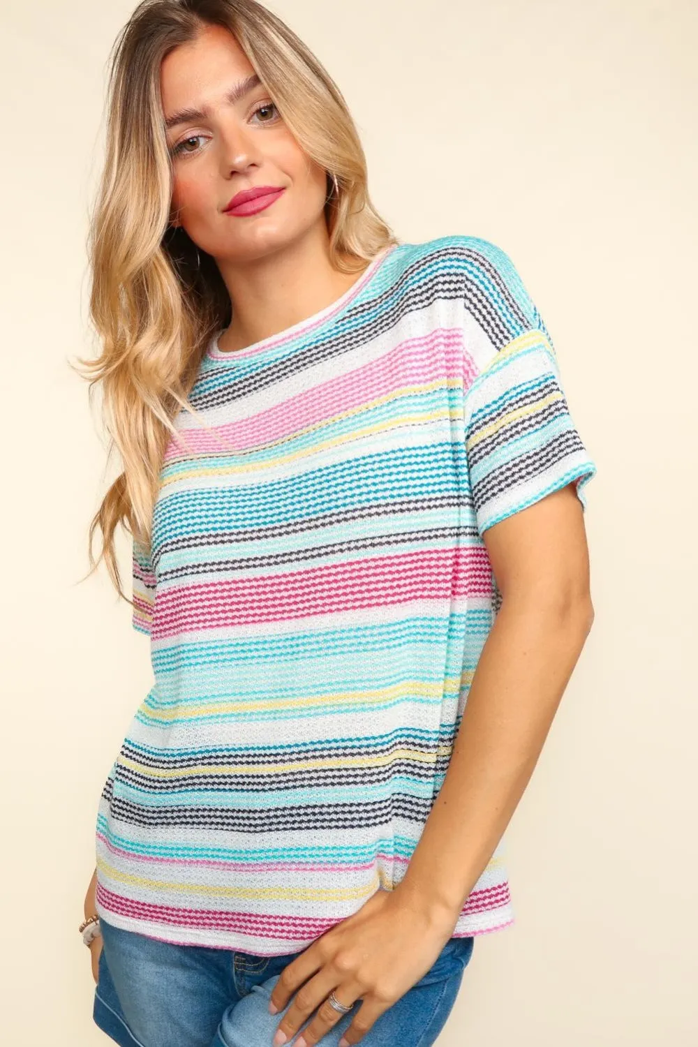 Haptics Waffle Stripe Short Sleeve T-Shirt sold by Charming Charlie product image thumbnail 3