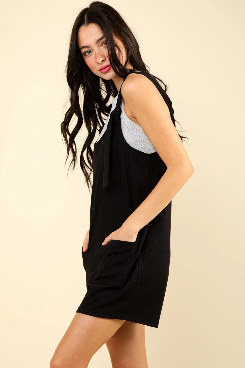 VERY J Tie Shoulder Front Pocket Romper sold by Charming Charlie product image thumbnail 3