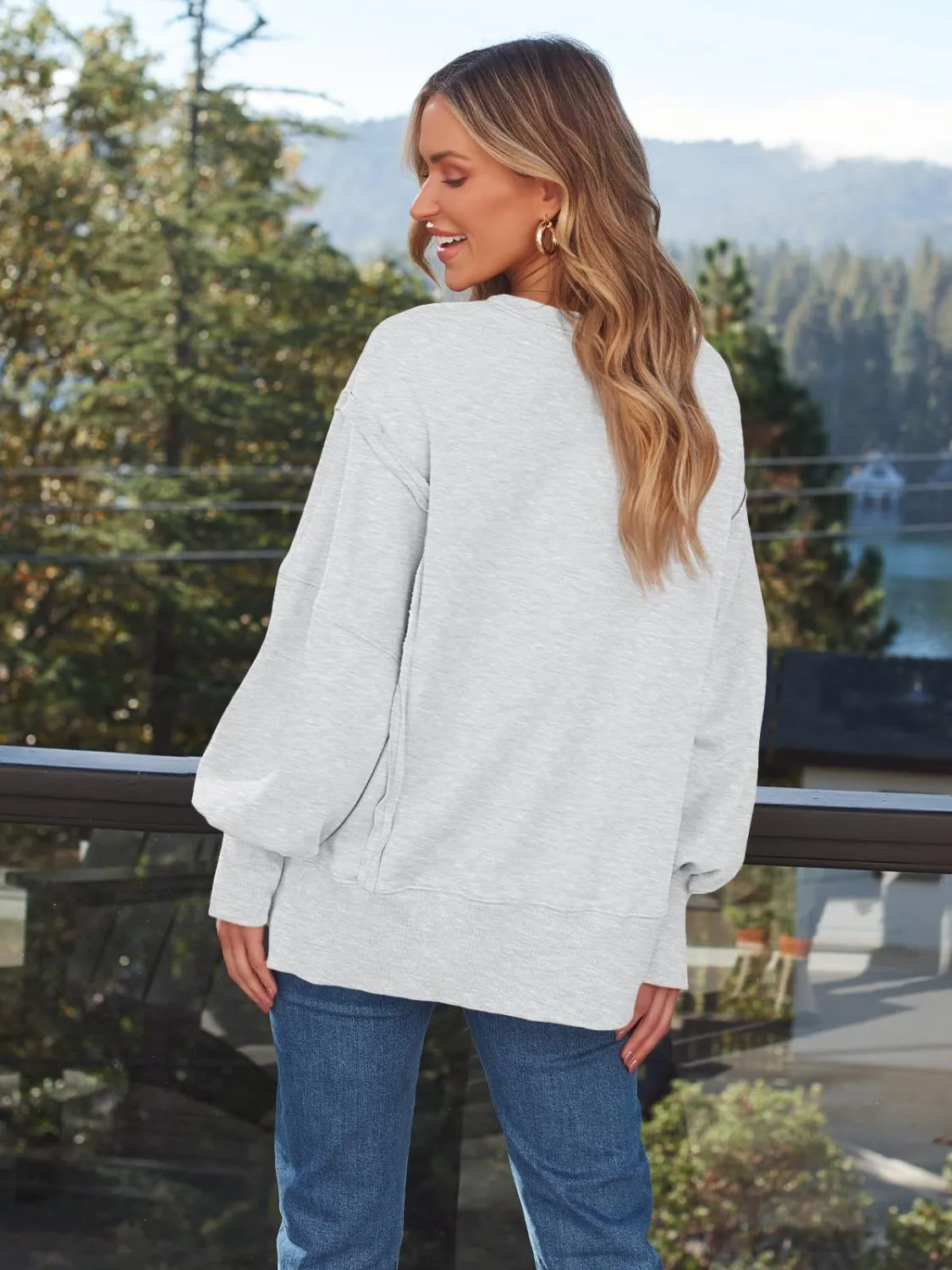 Slit Round Neck Long Sleeve Sweatshirt sold by Charming Charlie product image thumbnail 2