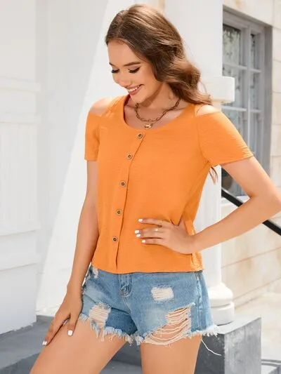 Decorative Button Round Neck Short Sleeve T-Shirt sold by Charming Charlie product image thumbnail 3