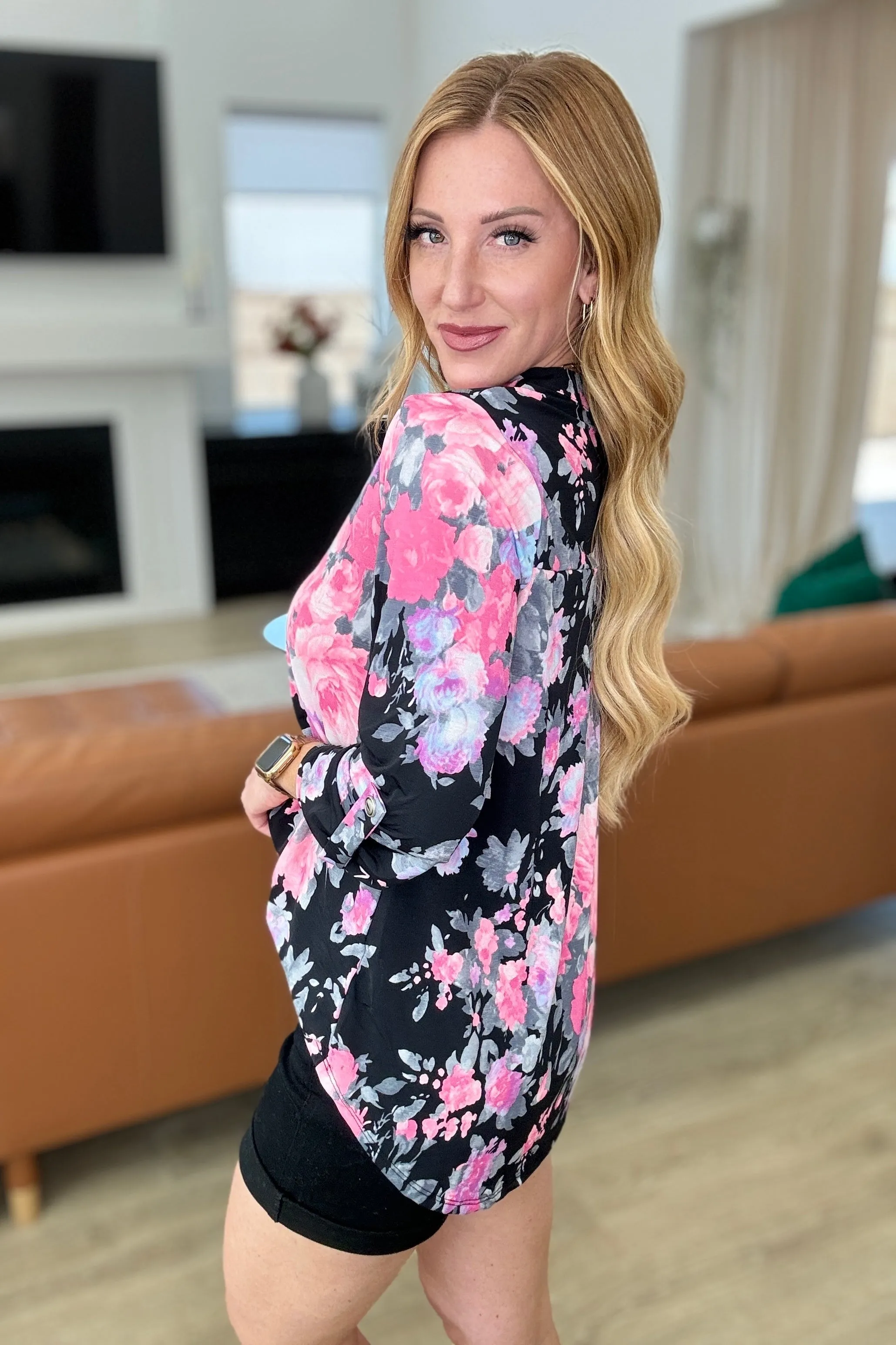 Lizzy Top in Black and Dusty Pink Floral sold by Charming Charlie product image thumbnail 5