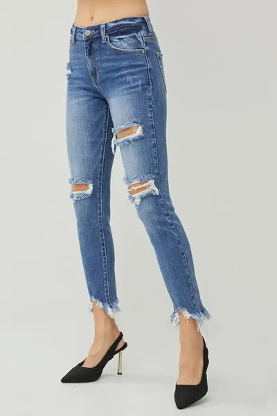 RISEN Distressed Frayed Hem Slim Jeans sold by Charming Charlie product image thumbnail 4