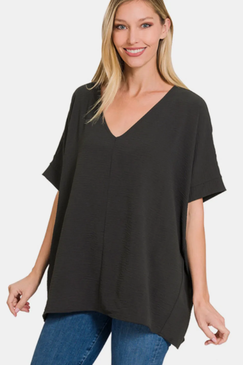 Zenana Full Size V-Neck Short Sleeve Top sold by Charming Charlie