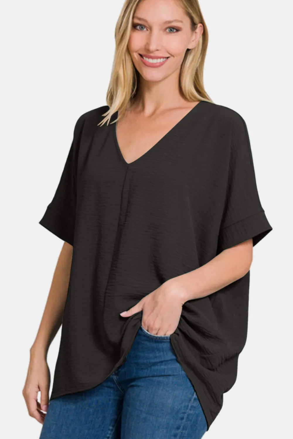 Zenana Full Size V-Neck Short Sleeve Top sold by Charming Charlie product image thumbnail 5