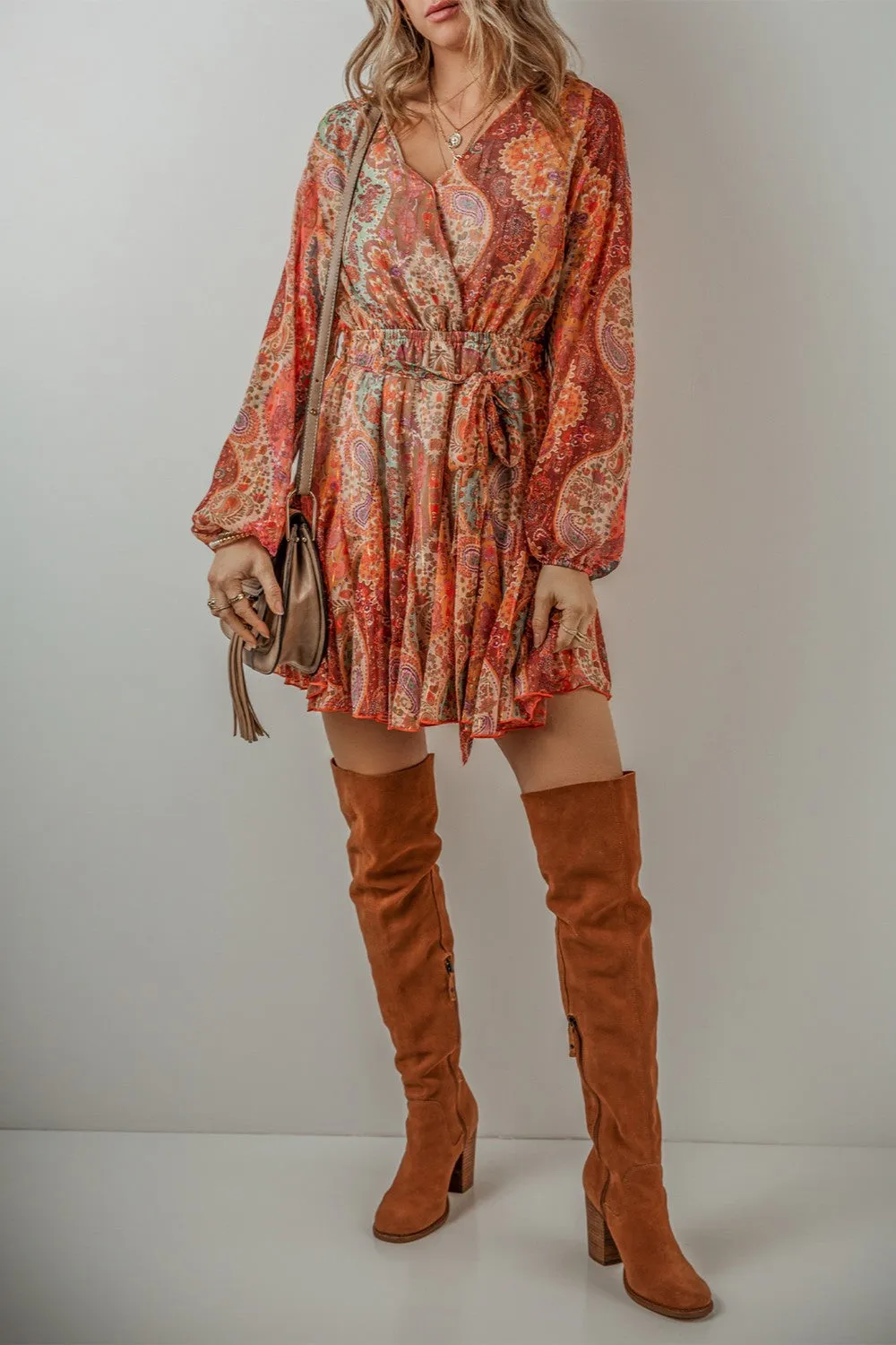 Printed Surplice Long Sleeve Mini Dress sold by Charming Charlie product image thumbnail 5