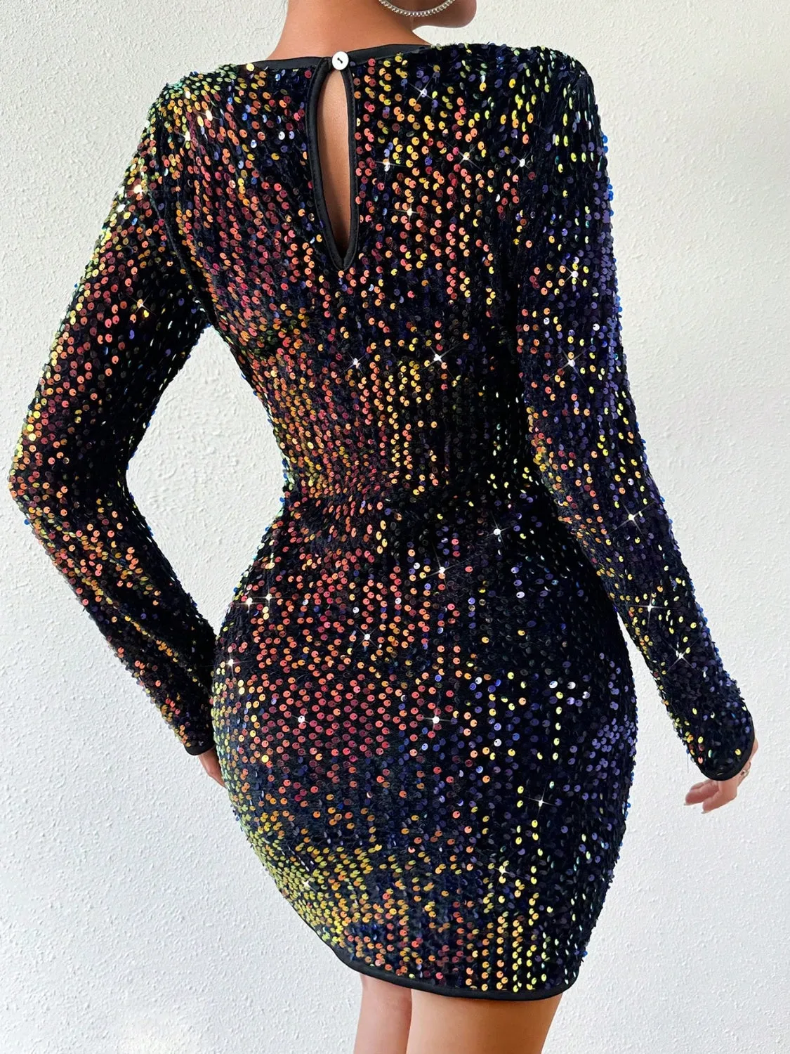 Sequin Round Neck Long Sleeve Mini Dress sold by Charming Charlie product image thumbnail 2