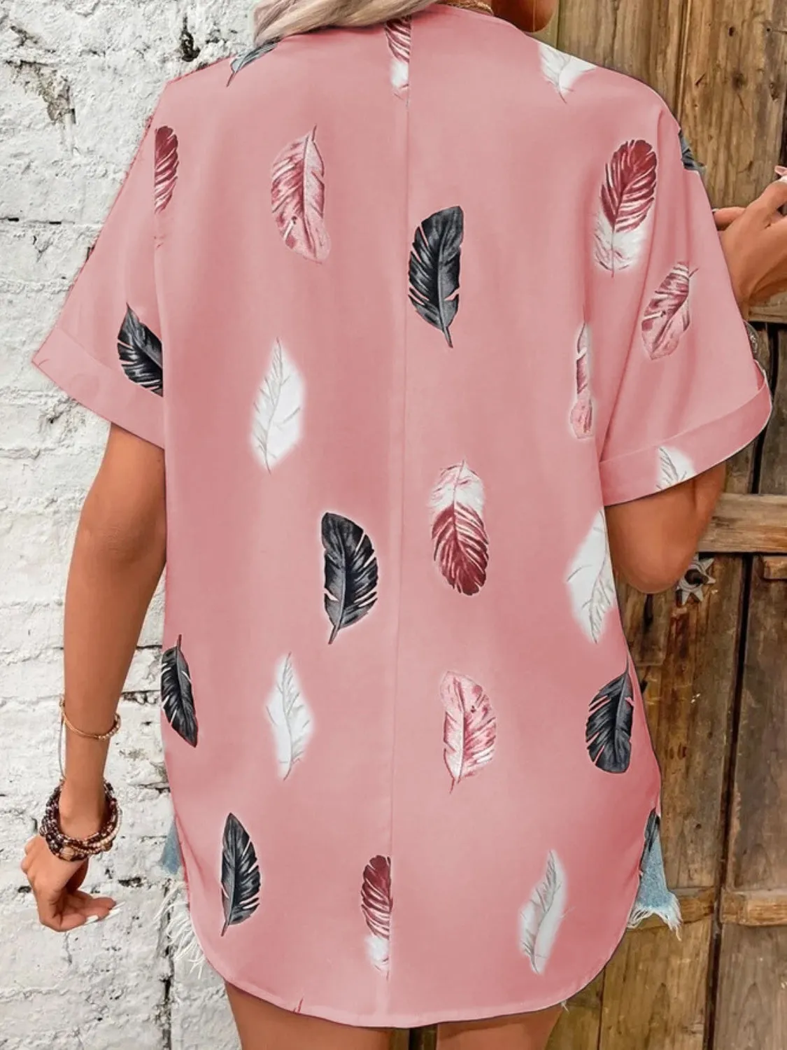 Full Size Printed Collared Neck Short Sleeve Blouse sold by Charming Charlie product image thumbnail 5