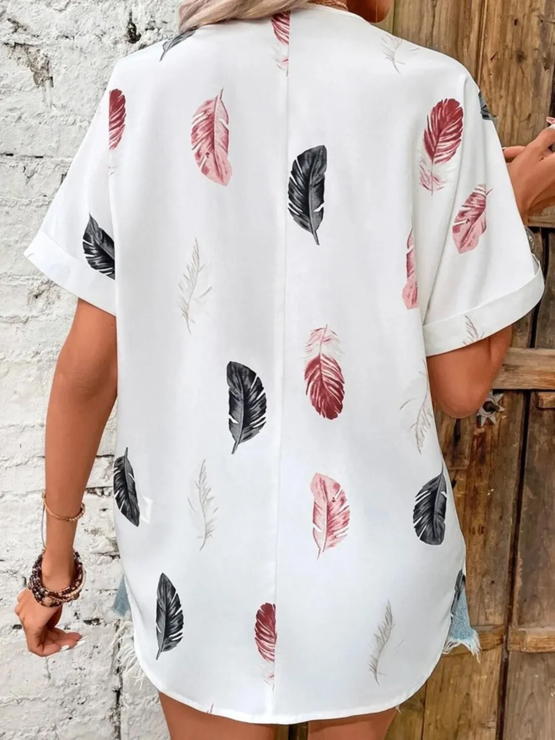 Full Size Printed Collared Neck Short Sleeve Blouse sold by Charming Charlie product image thumbnail 2