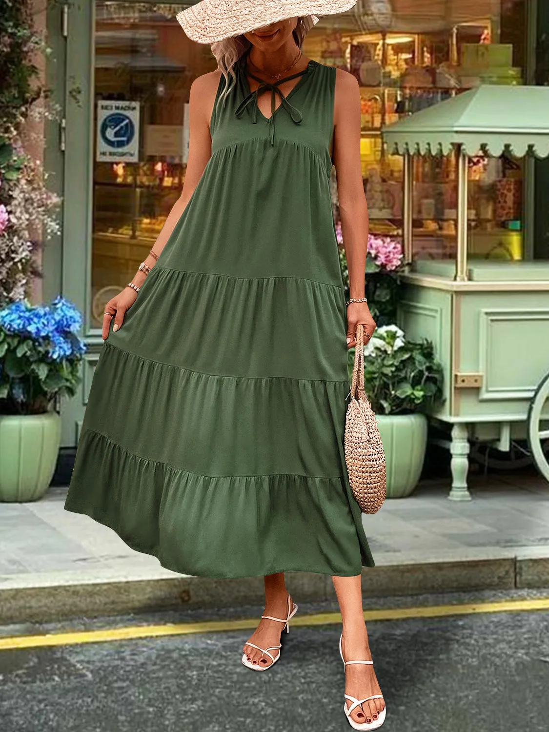 Tiered Tie Neck Midi Dress sold by Charming Charlie product image thumbnail 5