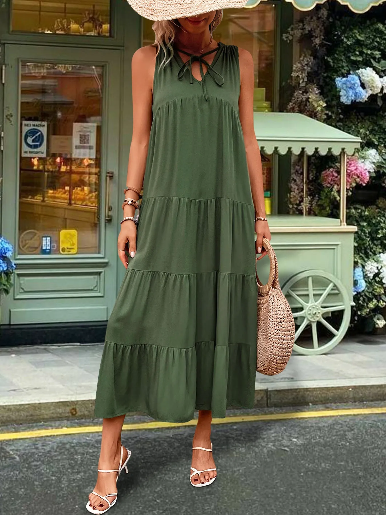 Tiered Tie Neck Midi Dress sold by Charming Charlie product image thumbnail 3