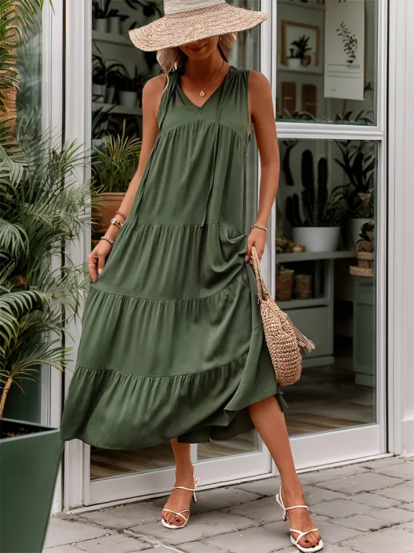 Tiered Tie Neck  Midi Dress sold by Charming Charlie