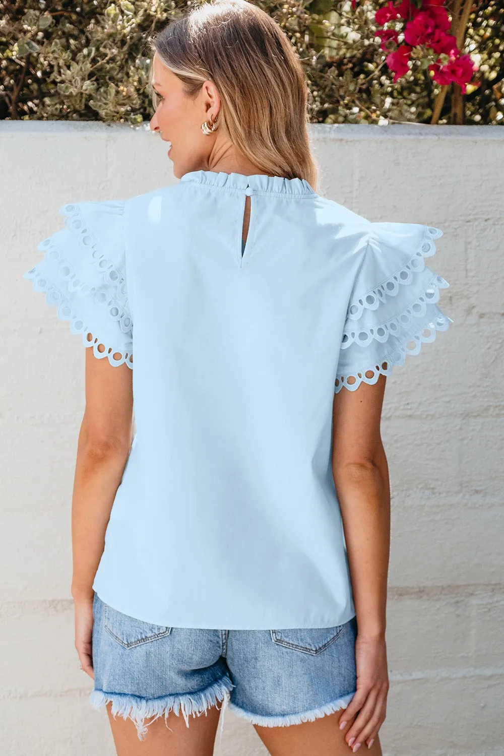 Ruffled Eyelet Round Neck Cap Sleeve Blouse sold by Charming Charlie product image thumbnail 5